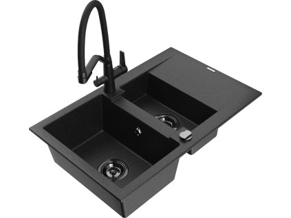 MEXEN/S - Gaspar granitový dřez 1.5 s odkapávačem včetně baterie Duo, černá/stříbrná 6507-73-671701-70-B  + slevový kód
