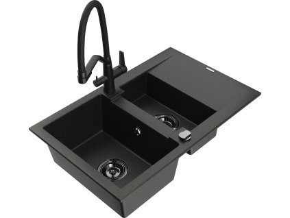 MEXEN/S - Gaspar granitový dřez 1.5 s odkapávačem včetně baterie Duo, černá/zlatá metalik 6507-75-671701-70-B  + slevový kód