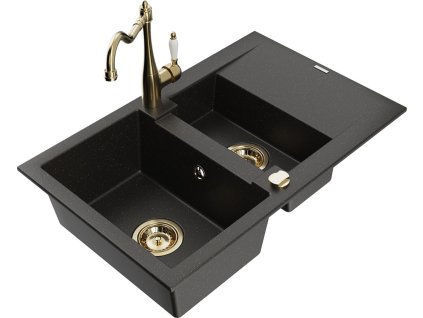 MEXEN/S - Gaspar granitový dřez 1.5 s odkapávačem včetně baterie Carla, černá/zlatá metalik 6507-75-670700-50  + slevový kód