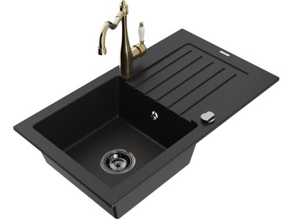 MEXEN/S - Pablo granitový dřez 1-miska včetně baterie Carla, černá 6510-77-670700-50-B