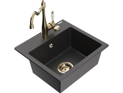 MEXEN/S - Milo granitový dřez 1-miska včetně baterie Carla, černá kropenatá 6505-76-670700-50