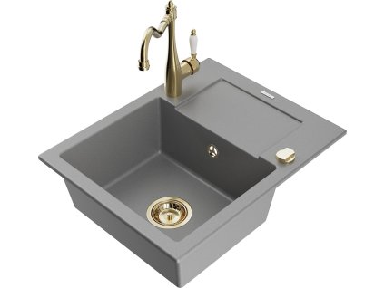 MEXEN/S - Enzo granitový dřez 1 s odkapávačem včetně baterie Carla, šedá 6506-71-670700-50