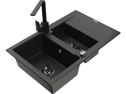 MEXEN/S - Gaspar granitový dřez 1.5 s odkapávačem včetně baterie Rita, černý/zlatý  6507-75-670300-70-B  + slevový kód