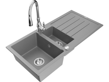 MEXEN/S - Andres granitový dřez s odkapávačem včetně baterie Savita, šedá 6515-71-672601-00
