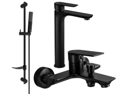 MEXEN/S - Alfa DF72 Set umyvadlové a vanové baterie s příslušenstvím, černá 745713DF72-70