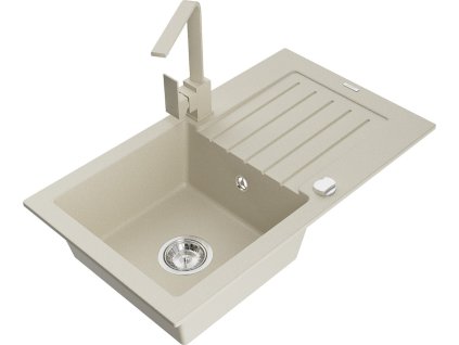 MEXEN/S - Pablo granitový dřez 1-miska s odkapávačem včetně baterie Rita, béžový 6510-69-670300-69