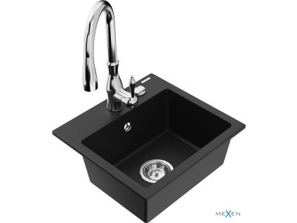 MEXEN/S - Milo granitový dřez 1-miska včetně baterie Savita, černá 6505-77-672601-00