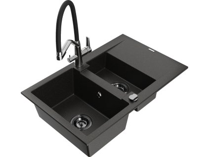 MEXEN/S - Gaspar granitový dřez 1.5 s odkapávačem včetně baterie Duo, černá/zlatá metalik 6507-75-671701-07-B  + slevový kód