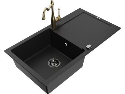 MEXEN/S - Leo granitový dřez 1 s odkapávačem včetně baterie Carla, černá 6501-77-670700-50-B