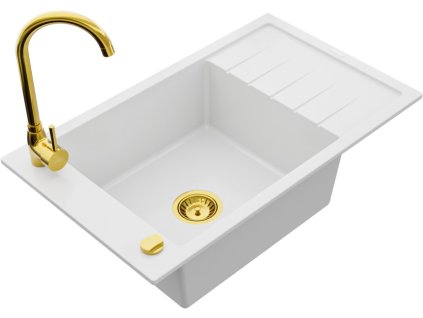 MEXEN/S - Elias granitový dřez 1 s odkapávačem včetně baterie Telma, bílá 6511-20-670200-50