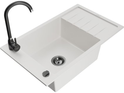 MEXEN/S - Elias granitový dřez s odkapávačem včetně baterie Telma, bílá 6511-20-670200-70