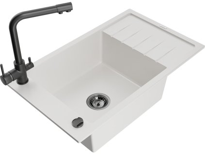 MEXEN/S - Elias granitový dřez 1-miska včetně baterie Duero, bílá 6511-20-671600-70