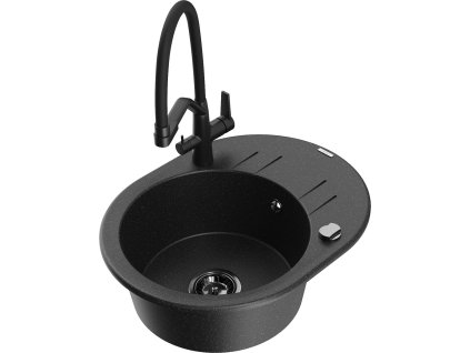 MEXEN/S - Kevin granitový dřez 1-miska včetně baterie Duo, černá/stříbrná metalik 6517-73-671701-70-B  + slevový kód