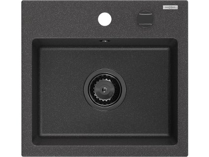 MEXEN/S - Milo granitový dřez 1 435 x 410 mm, černá kropenatá, + černý sifon 6505441000-76-B