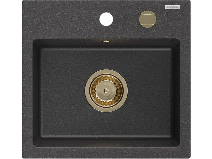 MEXEN/S - Milo granitový dřez 1 435 x 410 mm, černá kropenatá, + zlatý sifon 6505441000-76-G
