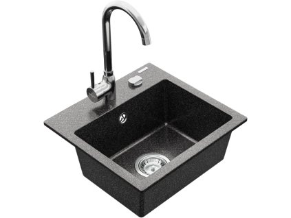 MEXEN/S - Milo granitový dřez 1-miska včetně baterie Telma, černá kropenatý 6505-76-670200-00