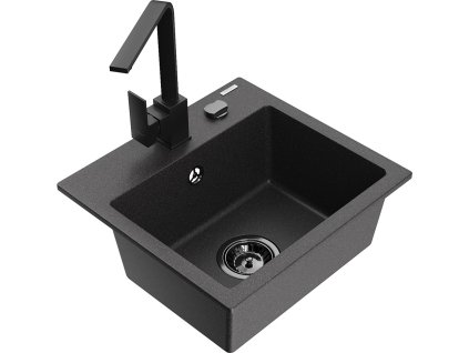 MEXEN/S - Milo granitový dřez 1-miska včetně baterie Rita, černý kropenatý 6505-76-670300-70-B