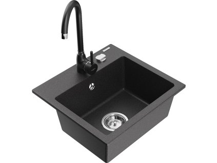 MEXEN/S - Milo granitový dřez včetně baterie Telma, černá kropenatá 6505-76-670200-70