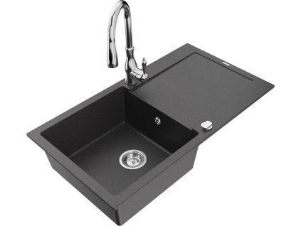 MEXEN/S - Leo granitový dřez 1-miska s odkapávačem včetně baterie Savita, černá kropenatá 6501-76-672601-00