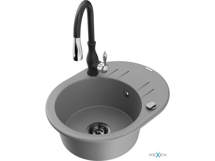 MEXEN/S - Kevin granitový dřez 1 s odkapávačem včetně baterie Savita, šedá 6517-71-672601-70-B  + slevový kód