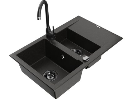 MEXEN/S - Gaspar granitový dřez 1.5 s odkapávačem včetně baterie Telma, černá/zlatá 6507-75-670200-70-B  + slevový kód