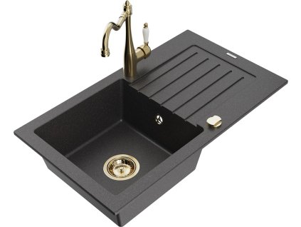 MEXEN/S - Pablo granitový dřez 1-miska včetně baterie Carla, černá kropenatá 6510-76-670700-50