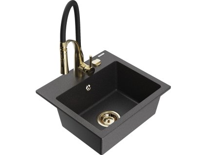 MEXEN/S - Milo granitový dřez 1-miska včetně baterie Aster, černá kropenatá 6505-76-73450-57-G