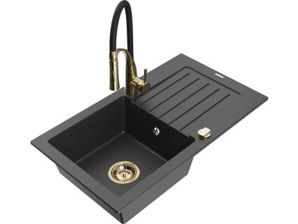 MEXEN/S - Pablo granitový dřez 1 s odkapávačem včetně baterie Aster, černá kropenatá 6510-76-73450-57-G