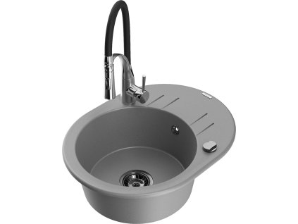 MEXEN/S - Kevin granitový dřez s odkapávačem včetně baterie Aster, šedá 6517-71-73450-07-B  + slevový kód
