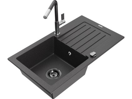 MEXEN/S - Pablo granitový dřez 1 s odkapávačem včetně baterie Flora, černá kropenatá 6510-76-670401-08-B  + slevový kód
