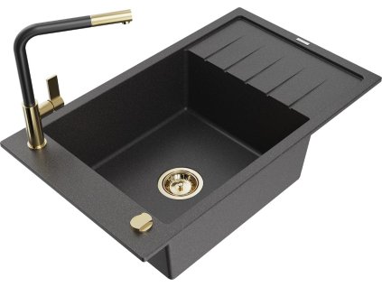 MEXEN/S - Elias granitový dřez 1 s odkapávačem včetně baterie Flora, černá kropenatá 6511-76-670401-57-G  + slevový kód