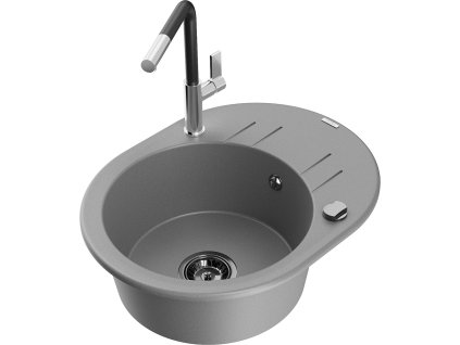 MEXEN/S - Kevin granitový dřez 1-miska s odkapávačem včetně baterie Flora, šedá 6517-71-670401-07-B