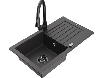 MEXEN/S - Pablo granitový dřez 1 s odkapávačem včetně baterie Elia, černá kropenatá 6510-76-670101-70-B