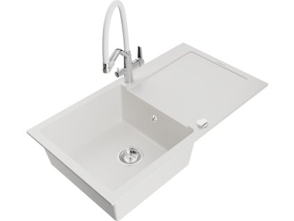 MEXEN/S - Leo granitový dřez 1-miska s odkapávačem včetně baterie Duo, bílá 6501-20-671701-02
