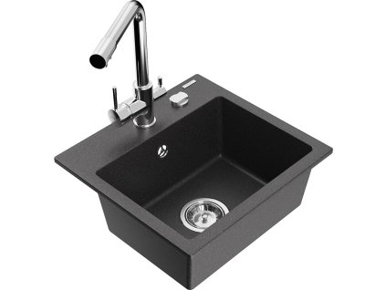 MEXEN/S - Milo granitový dřez včetně baterie Duero, černá kropenatá 6505-76-671600-00