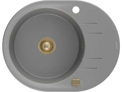 MEXEN/S - Kevin granitový dřez 1 s odkapávačem 586x458 mm, šedá, + zlatý sifon  6517581005-71-G