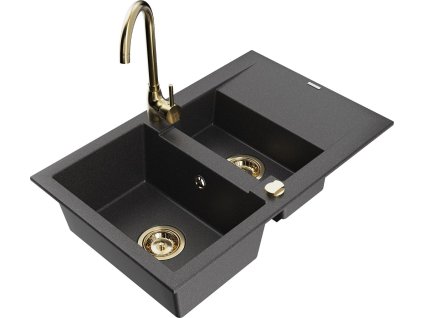 MEXEN/S - Gaspar granitový dřez 1.5 s odkapávačem včetně baterie Telma, černá kropenatá 6507-76-670200-50  + slevový kód