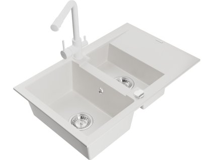 MEXEN/S - Gaspar granitový dřez 1.5 s odkapávačem včetně baterie Duero, bílá 6507-20-671600-20  + slevový kód