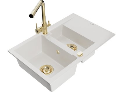 MEXEN/S - Gaspar granitový dřez 1.5 s odkapávačem včetně baterie Duero, bílá 6507-20-671600-50  + slevový kód