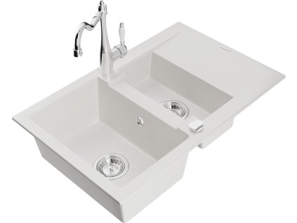 MEXEN/S - Gaspar granitový dřez 1.5 s odkapávačem včetně baterie Carla, bílá 6507-20-670700-00