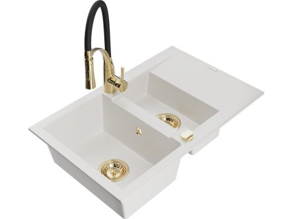 MEXEN/S - Gaspar granitový dřez 1.5 s odkapávačem včetně baterie Aster, bílá 6507-20-73450-57-G  + slevový kód