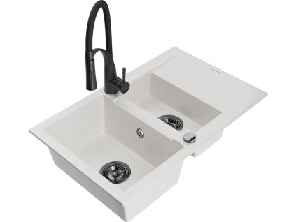 MEXEN/S - Gaspar granitový dřez 1.5 s odkapávačem včetně baterie Aster, bílá 6507-20-73450-70-B  + slevový kód