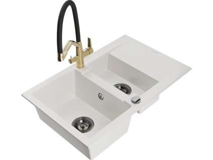 MEXEN/S - Gaspar granitový dřez 1.5 s odkapávačem včetně baterie Duo, bílá 6507-20-671701-57-B  + slevový kód