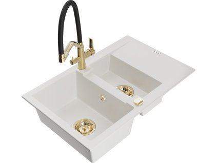 MEXEN/S - Gaspar granitový dřez 1.5 s odkapávačem včetně baterie Duo, bílá 6507-20-671701-57-G  + slevový kód