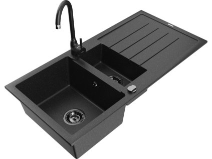 MEXEN/S - Andres granitový dřez s odkapávačem včetně baterie Telma, černá/stříbrná 6515-73-670200-70-B