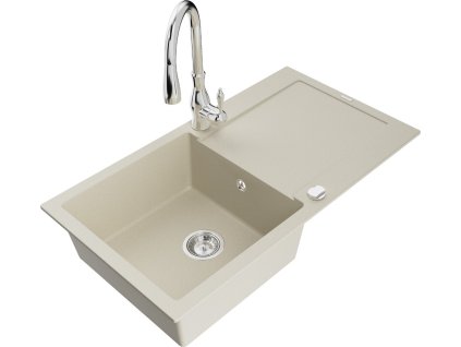 MEXEN/S - Leo granitový dřez 1-miska s odkapávačem včetně baterie Savita, béžová 6501-69-672601-00
