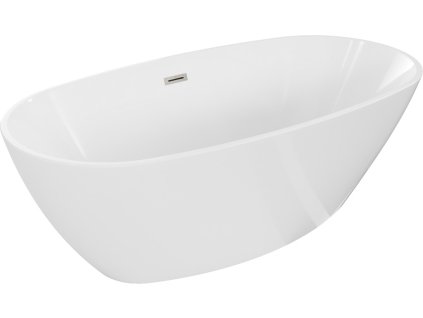 MEXEN/S - Eris volně stojící vana 155 x 80, bílá, sifon a přepad nikl kartáčovaná 53441558000-97