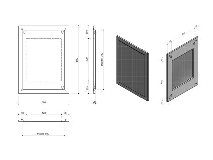 LARGO zrcadlo v rámu 600x800x28mm, dub stříbrný