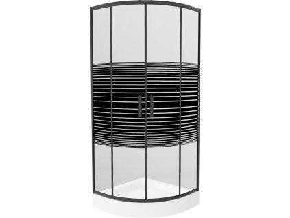 MEXEN/S - Rio sprchový kout čtvrtkruh 80x80, pruhy, černá + bílá vanička se sifonem 863-080-080-70-20-4710