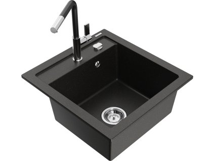 MEXEN/S - Vito granitový dřez 1-miska včetně baterie Flora, černá/zlatá metalik 6503-75-670401-07